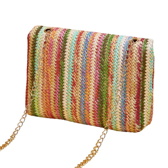 ๐ Boho Multi Stripe Crossbody Straw Bag - Picture 2 of 4